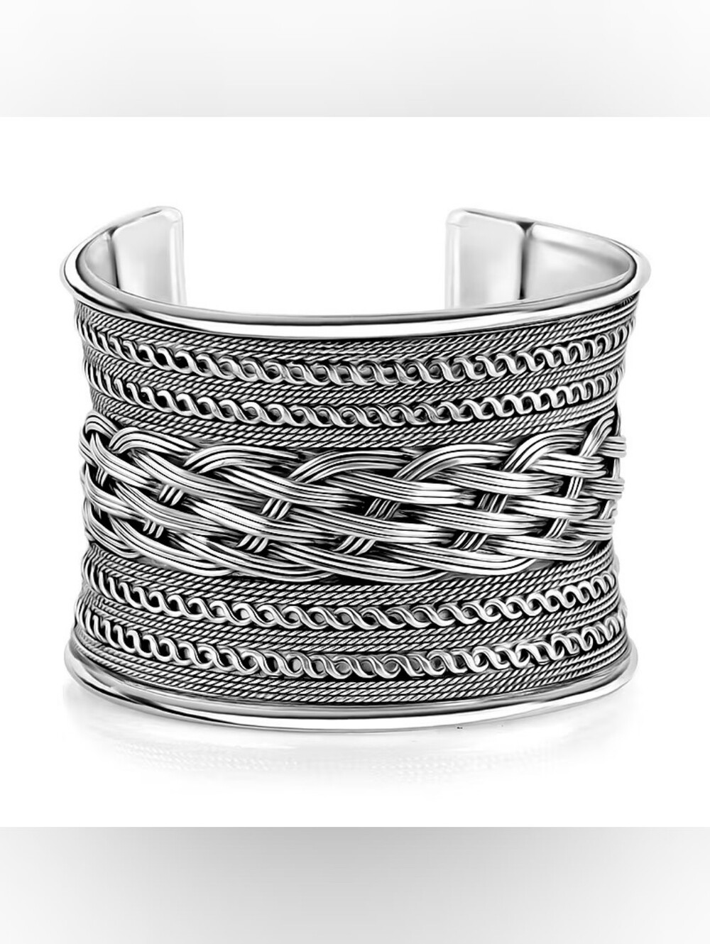 Beautifully Braided Silvertone Cuff Bracelet